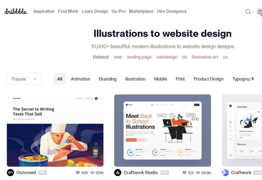 Dribble for illustrations to website design